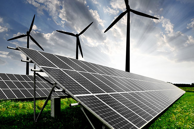 Solar panels and windmills