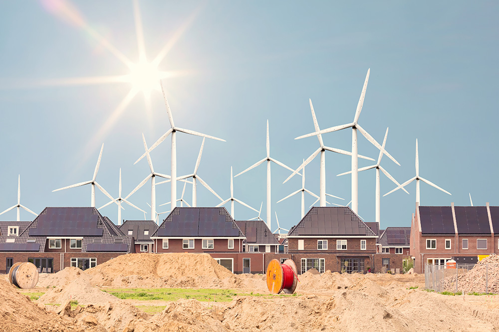 Windmolens en woningen