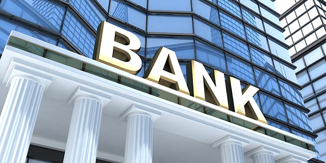 Entree van een bankgebouw. Illustratie bij het IMVO Convenant bancaire sector.